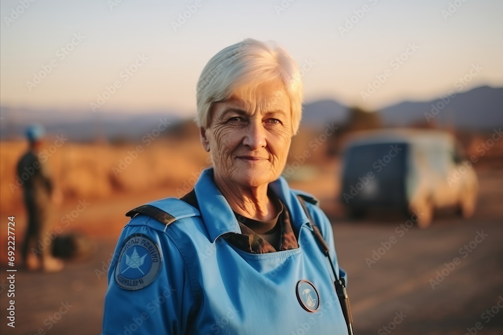 Portrait of a senior woman in the desert at sunset time. Portrait of a senior woman in the desert at sunset time.