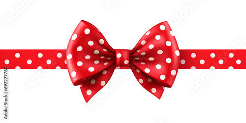 Red polka dot bow ribbon over isolated transparent background photo