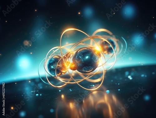 Hydrogen and Helium Atoms 3D Rendering photo