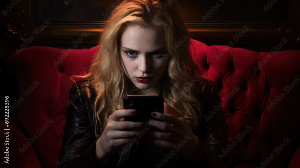 Annoyed or concerned young woman looking into smartphone - bad news