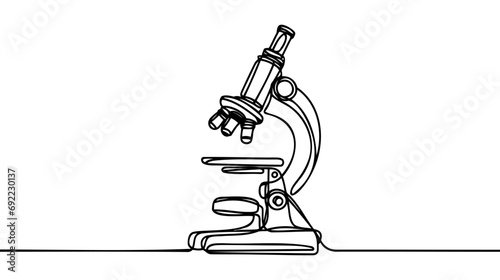 Continuous one line drawing of microscope laboratory. Microscope line art vector illustration.