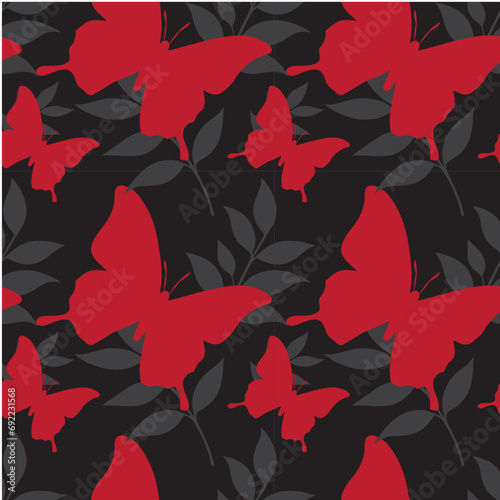 Vector illustration. Seamless pattern. Printing for bed linen fabric. Butterflies with plants.