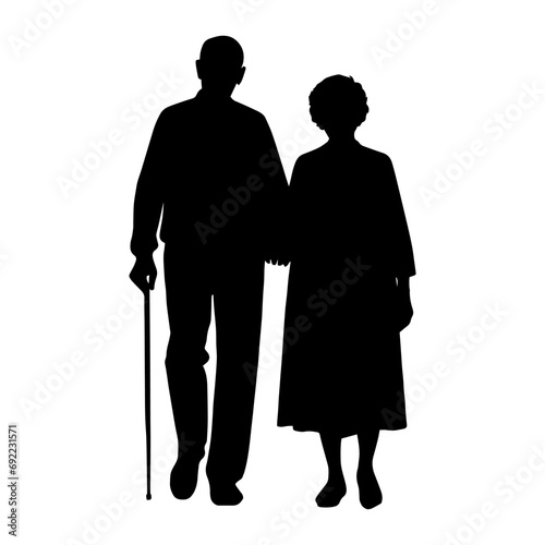 Vector illustration. Silhouette of grandparents. Long marriage.