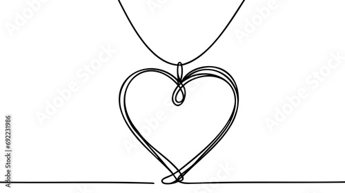 Heart shaped pendant necklace continuous line drawing.