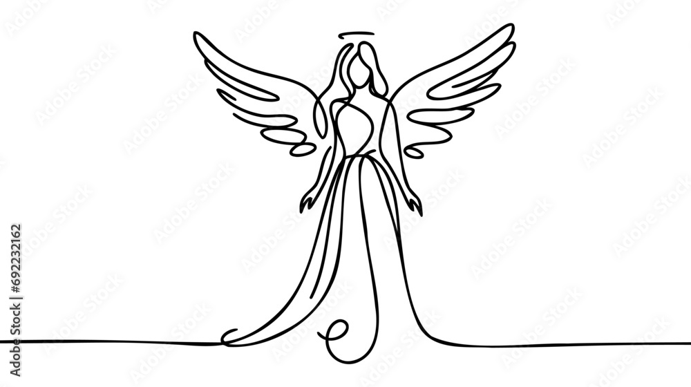 Fototapeta premium Continuous one line drawing of angel. Angel concept minimalist design for logo isolated on white background.