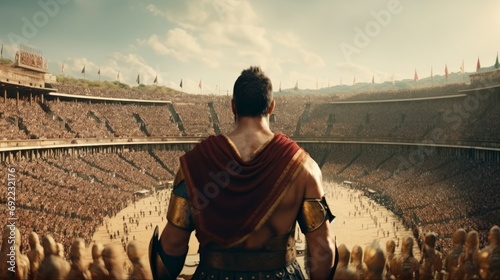 victorious gladiator in battle in a roman coliseum photo