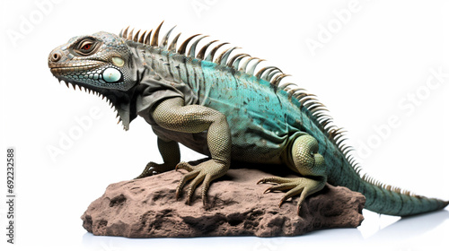Green lizard on a stone isolated on a white background. Generative Ai © Witri