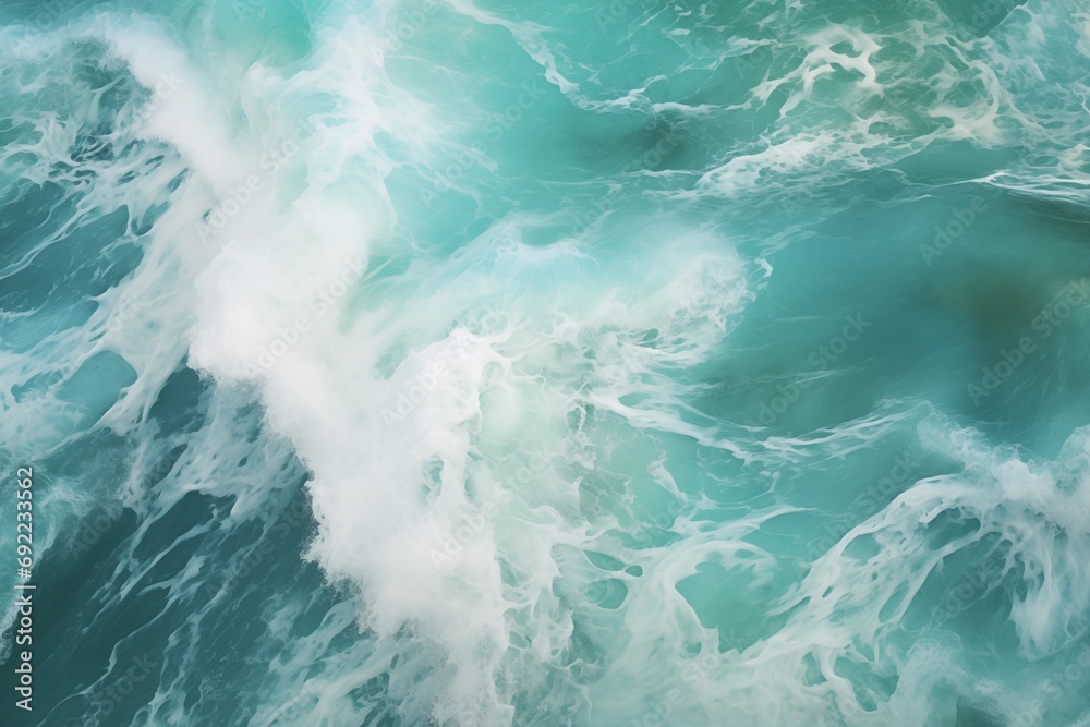 Swirling foamy water waves at the ocean photographed from above