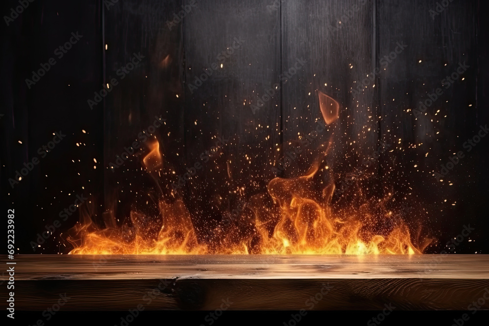 fire flames on a dark background for display product  barbecue