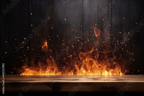 fire flames on a dark background for display product  barbecue photo