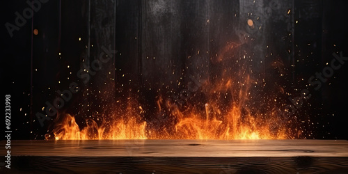 fire flames on a dark background for display products  barbecue photo