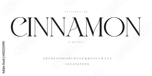 Cinnamon, clean stylish sleek modern serif font alphabet
