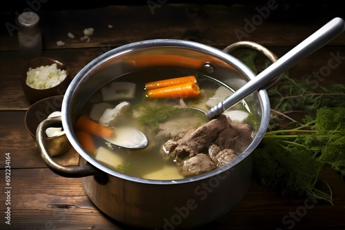 Healthy Hunshitodi Soup Preparation: Silver and Bronze Aesthetics with Bone and Jewish Culture Themes