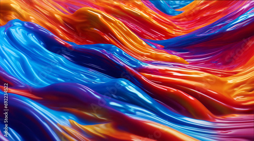 Abstract background with splashes and flow of paint of different colors. 