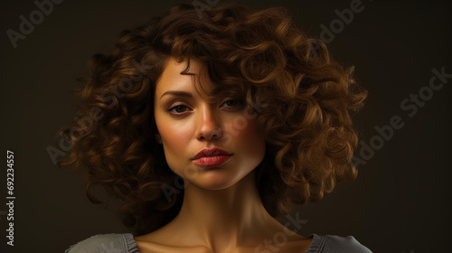 A woman with curly hair and natural makeup