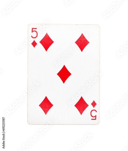 Five of diamonds playing card on a transparent background  photo