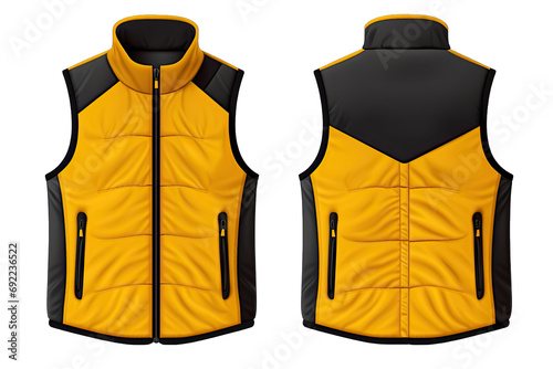Front And Back Views Luxury And windproof Light Yellow And Ebony Vest With Fleece On Transparent Background