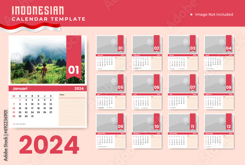 Indonesian Wall Calender 2024 Template