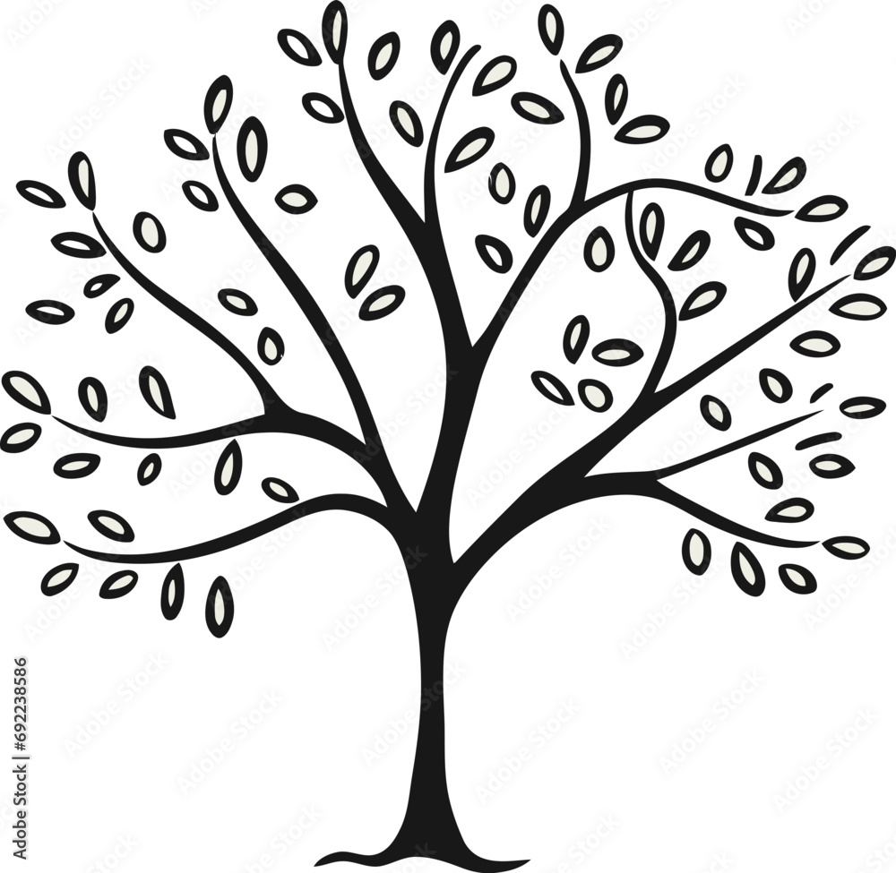 Obraz premium Tranquil Trails Hand-Drawn Tree Vector PathwaysSylvan Silhouette Handcrafted Tree Vector Shadows