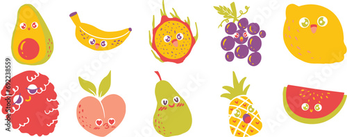 Appealing Cute Fruits Doodle Style Illustration Set