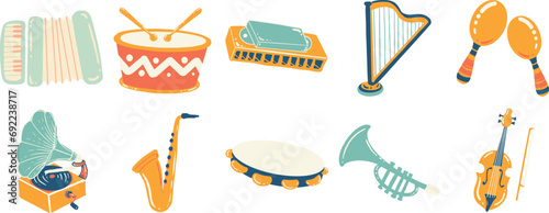 Plump Cute Musical Instruments Illustration Set