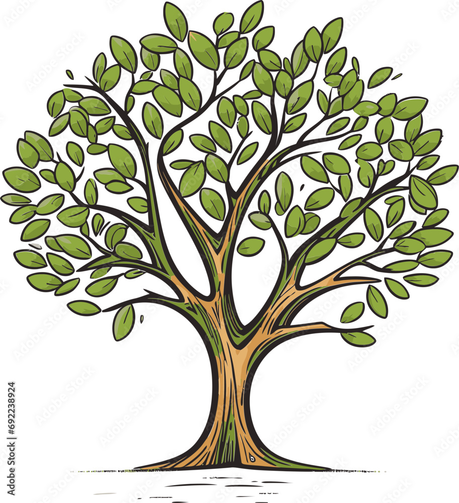 Obraz premium Enchanted Echoes Hand-Drawn Tree Vector EchoesSylvan Symphony Illustrated Tree Vector Symphony