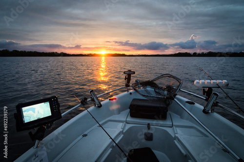 Beautiful sunset under the boat fishing session