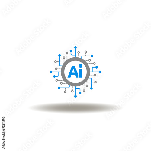 Vector illustration of circuit microchip with AI acronym. Icon of Artificial Intelligence ( AI ). Symbol of computing smart technology.
