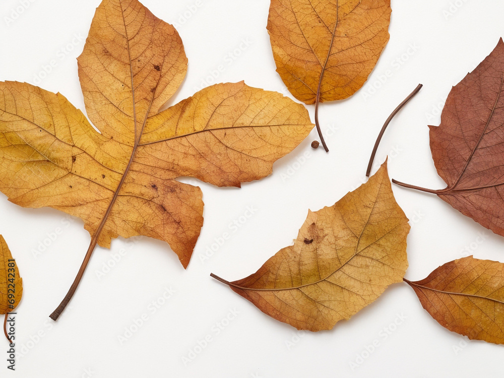 Dry leaves on white background. Dry leaves on white background.