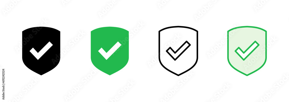 Shield check mark icon set. Protection approve sign. Safe icon vector Shield check mark icon set. Protection approve sign. Safe icon vector