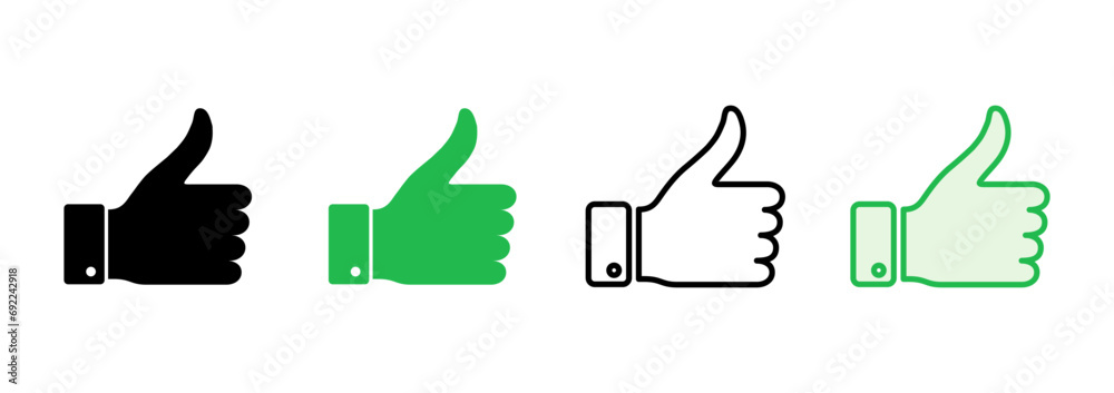 Obraz premium Thumbs up icon set. Hand like. Like icon vector.
