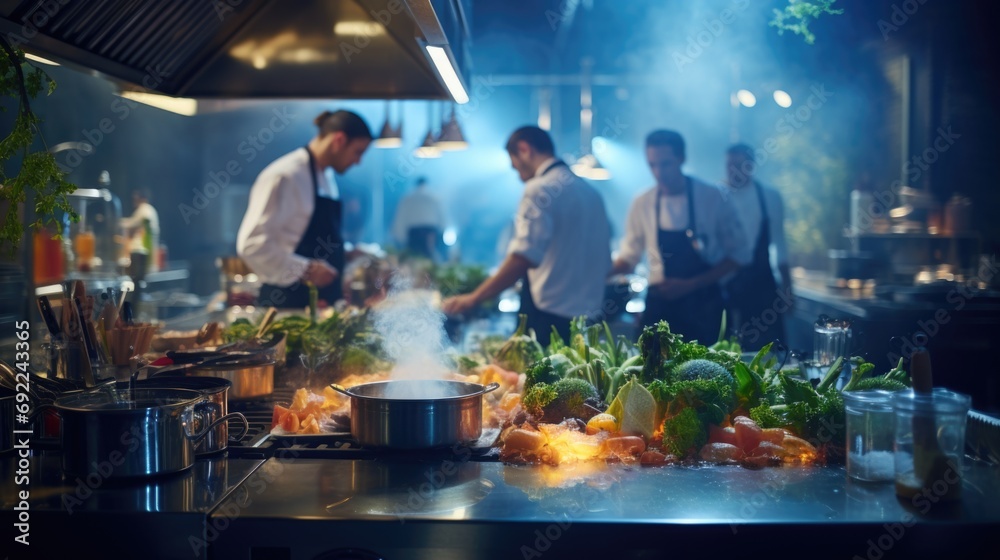 World-class professional kitchen, team of skilled chefs collaborates to create exceptional dishes. Food creativity and precision, with each chef contributing their expertise. Generative ai World-class professional kitchen, team of skilled chefs collaborates to create exceptional dishes. Food creativity and precision, with each chef contributing their expertise. Generative ai