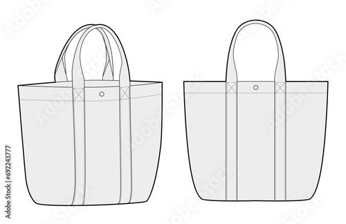 Beach Tote oversized silhouettes, carryall functionality bag. Fashion accessory technical illustration. Vector satchel front 3-4 view for Men, women, unisex style, flat handbag CAD mockup sketch
