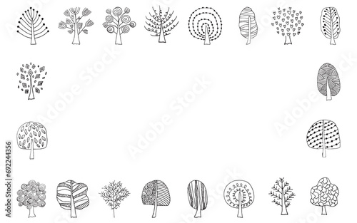 tree. doodle. black lines. vector. ecology. leaves. on a white background. postcard. pattern