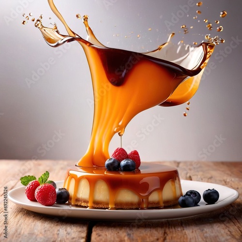 Creme caramel flan pudding dessert with sauce photo