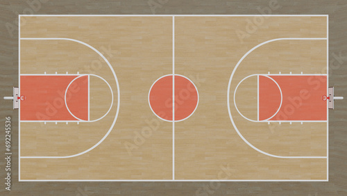Basketball court floor with lines on a light wood background