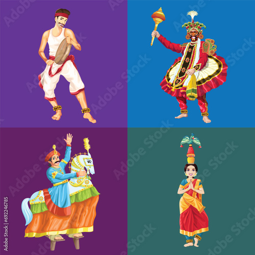 Indian Tamil Set of Folk Dance Performers in festive season