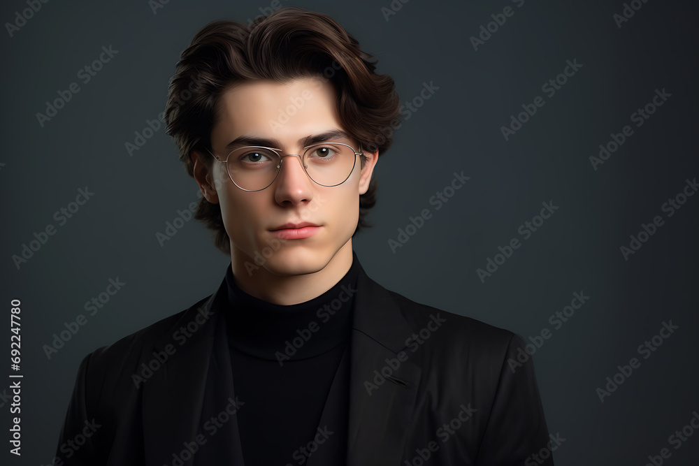 Obraz premium portrait of a confident young man with glasses is isolated on a grey background