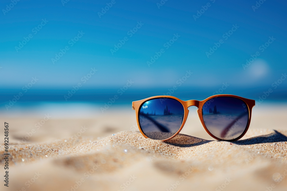Obraz premium Sunglasses on a Sandy Beach