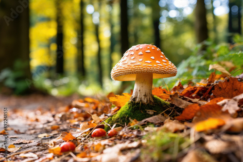 A Lonely Mushroom in the Enchanting Forest