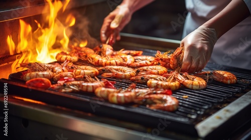 Savor the Flavor  Expertly Grilled Shrimp  Crafted by a Seasoned Chef in a Professional Kitchen  Offering a Taste Sensation That Transcends Culinary Excellence.