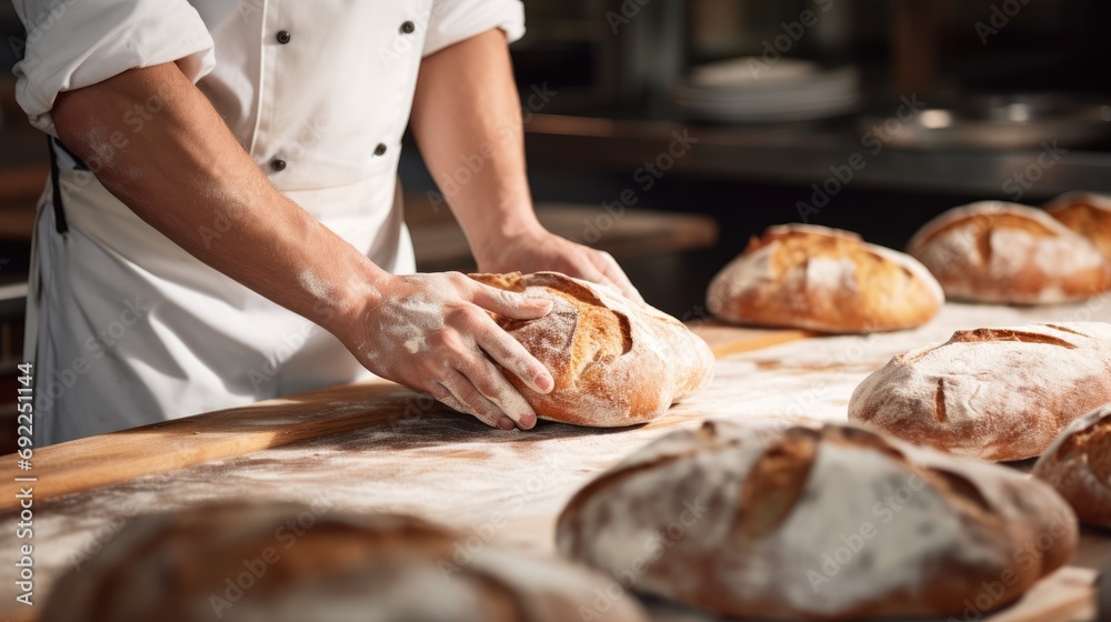 Experience the Culinary Skill of a Chef as Their Hands Shape Traditional Bread, Blending Flour, Wheat, and Rye for a Homemade, Aromatic Delight.