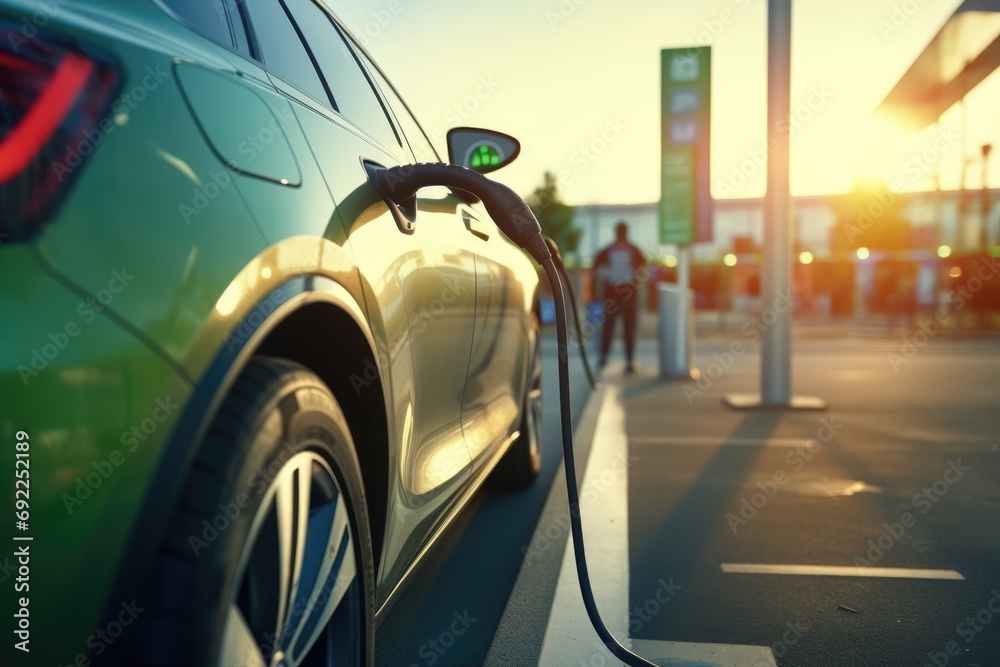 Efficient Electrification: Showcase the Speed and Efficiency of Electric Car Charging Infrastructure on German Highways, where Cars Swiftly Charge at a High-Capacity Station.

