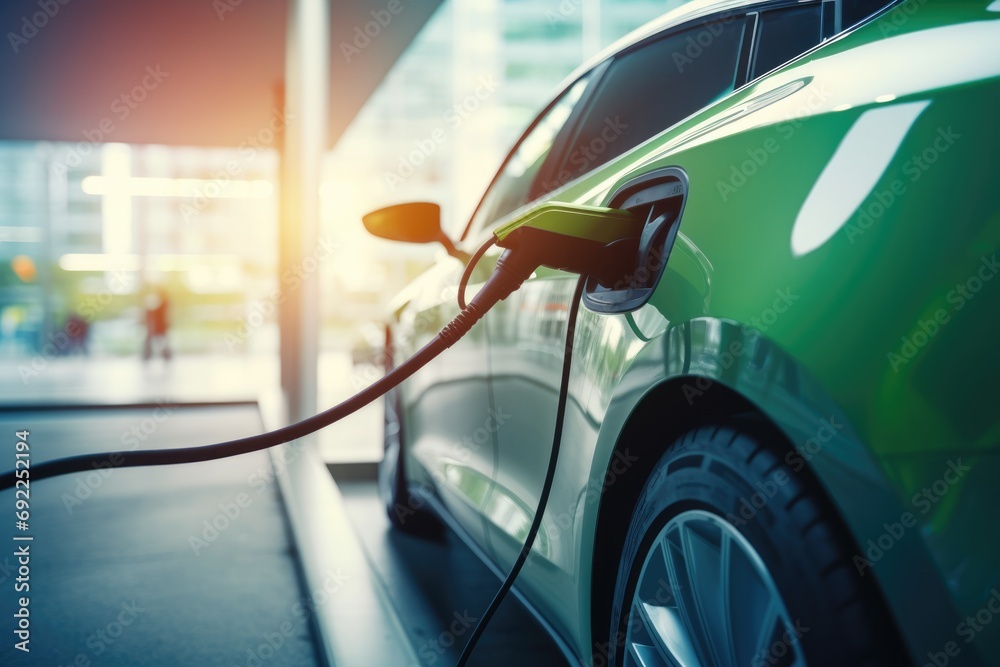 Efficient Electrification: Showcase the Speed and Efficiency of Electric Car Charging Infrastructure on German Highways, where Cars Swiftly Charge at a High-Capacity Station.

