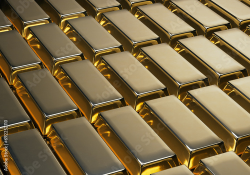Rows of  Shiny 3D Rendered Blank Gold Bars