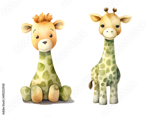 Children toy giraffe  watercolor clipart illustration with isolated background.