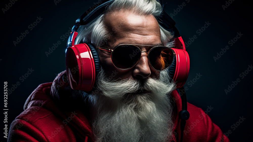 Santa Claus listening to music