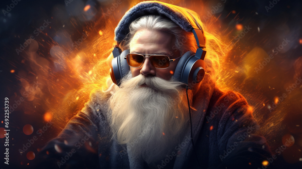 dj Santa in action with headphones
