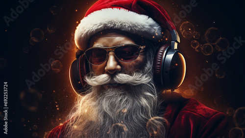 santa claus with headphones