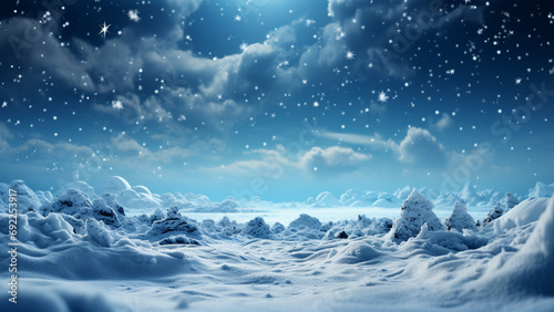 Beautiful winter landscape. Snowy mountains and blue sky. Panorama,Generative AI